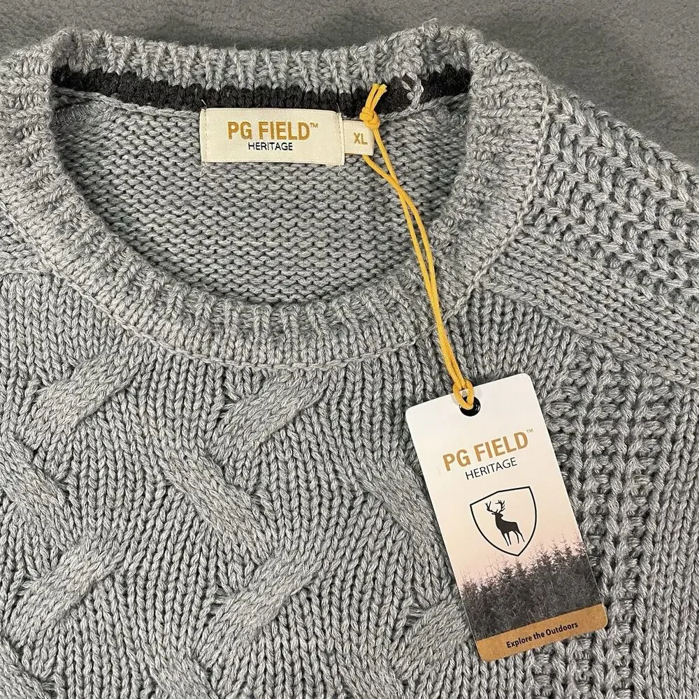 PG Field Sweater Gray Mens XL Knit Cable Crewneck Cotton Outdoor Casual